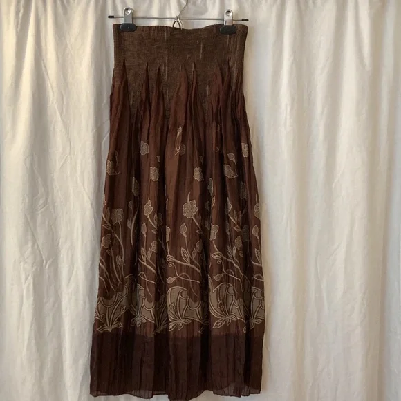 Lapis Boho sheer maxi skirt, chocolate brown and cream floral design, size Small - Picture 4 of 13